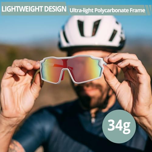 Sports Sunglasses for Men Women Wrap Around UV400 Protection (White)