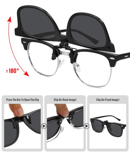 Polarized Clip On Sunglasses for Men Women (3pack-balck+blue Mirrored+yellow)