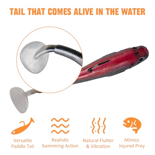 Paddle Tail Swimbait Fishing Lures for Bass Fishing (6Pcs Pre-Rigged Paddle Tails)