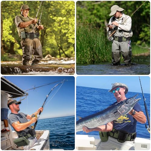 Fishing Belt Rod Holder Adjustable Fishing Fighting Waist Belt with Detachable Tackle Bag (Army Green（with Detachable Bag）)