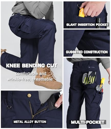 Cargo Pants for Mens Outdoor Light Weight Work Hiking Pants Breathable Stretch Relaxed Fit Comfy Summer Utility Tactical Fishing Pants with Elastic Waistband Dark Blue 40Wx30L (Dark Blue / 40W x 30L)