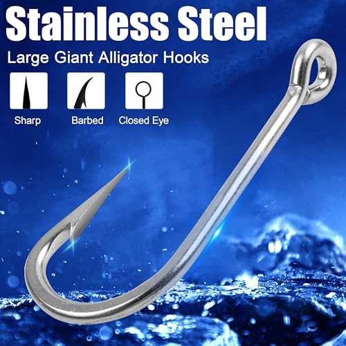 Large Giant Shark and Alligator Hooks Saltwater Big Game Stainless Steel J Hooks Extra Strong Large Sea Fishing Hook for Shark Swordfish Tuna Catfish Size 16 (16/0-2pcs)