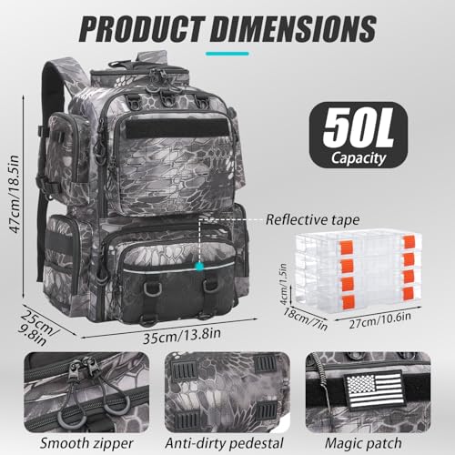 Tactical Fishing Backpack with 4 Tackle Boxes (Gray CM)