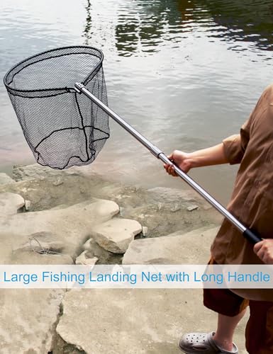 Large Rubber Fishing Net Heavy Duty Extra Large Landing Net with Telescoping Handle