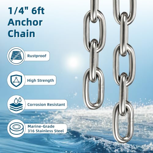 Boat Anchor Chain and Rope Kit (1/2 Inch 100 FT Rope with 1/4Inch 6FT Chain)