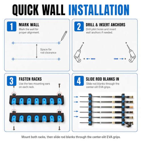 Fishing Rod Holder Wall Mount Rack Organizer (Horizontal(Black-Blue))