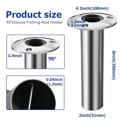 90 Degree Fishing Rod Holder 2 Pack (Stainless Steel - 90 Degree)