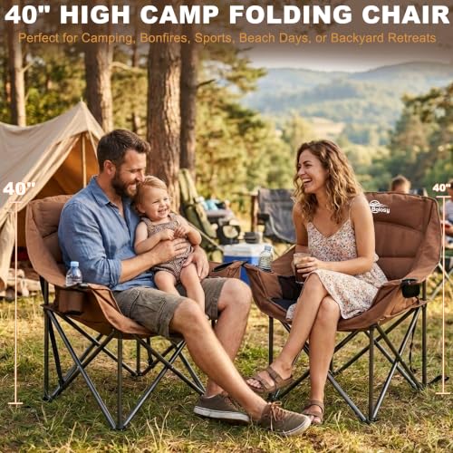 2 Pack Oversized Camping Chairs for Adults Heavy Duty (Brown / 2 PACK)