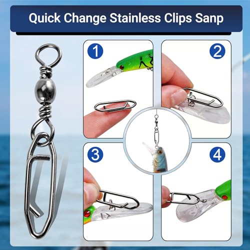 High Strength Fishing Swivels Stainless Clips Steel Snap Swivels Barrel Connector Saltwater Swivel Fishing Rolling Black Nickel (Size 7+S (51lb) 50 pcs)