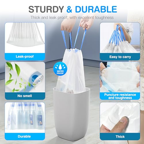 Small Trash Bags 4 Gallon Blue Drawstring Mini Garbage Bags