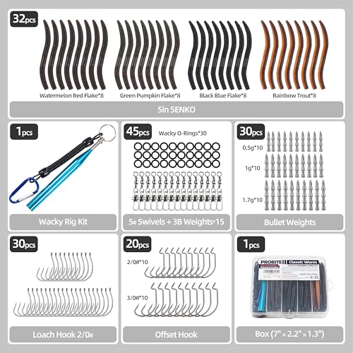 159PCS Stick Worm Baits Wacky Rig Kit for Bass Fishing
