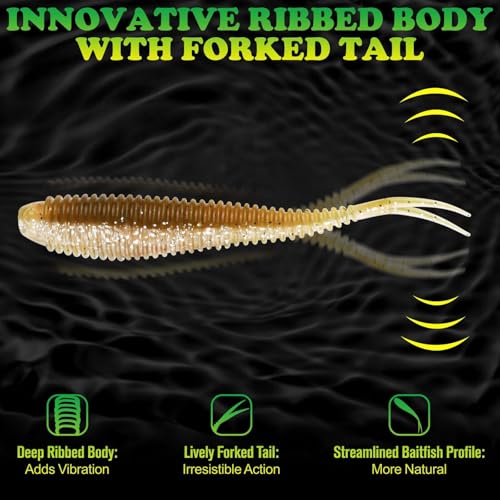 Soft Plastic Baits Forked Tail Fishing Soft Bait for Bass Walleye Trout Crappie Lures Brown Magic (Brown Magic / 3in-40pcs)