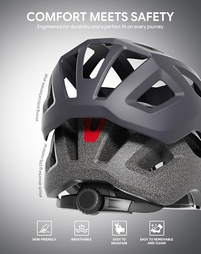 Adult Bike Helmet Rear Light & OTG Magnetic Goggles for Men Women (Grey / Medium)