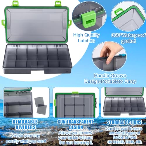 6 Pack Fishing Tackle Box Waterproof 3700 Tackle Tray (Green / 3700)