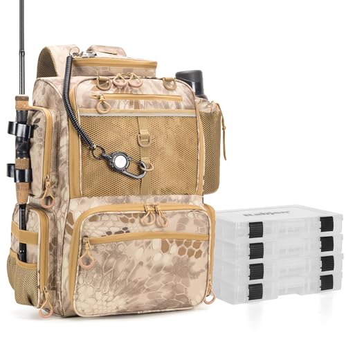 Fishing Tackle Backpack with Rod Holders (Camouflage Khaki)