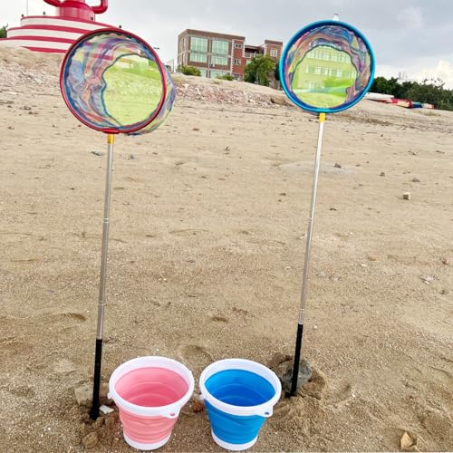 FishingNet2PieceSetRetractableNet forCatchingFrogs andTadpoles (Blue + Pink / 68.5)