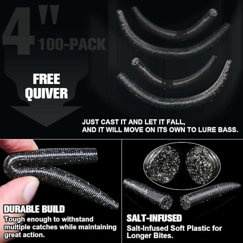 Wacky Worms Soft Plastic for Bass Fishing Lures (3-Black Blue Flake / 4")