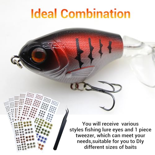 3D 4D 5D Fishing Lure Eyes Assortment with 1 Piece Tweezer for Making Fish Bait Fly Tying Streamers Crafts DIY Accessory