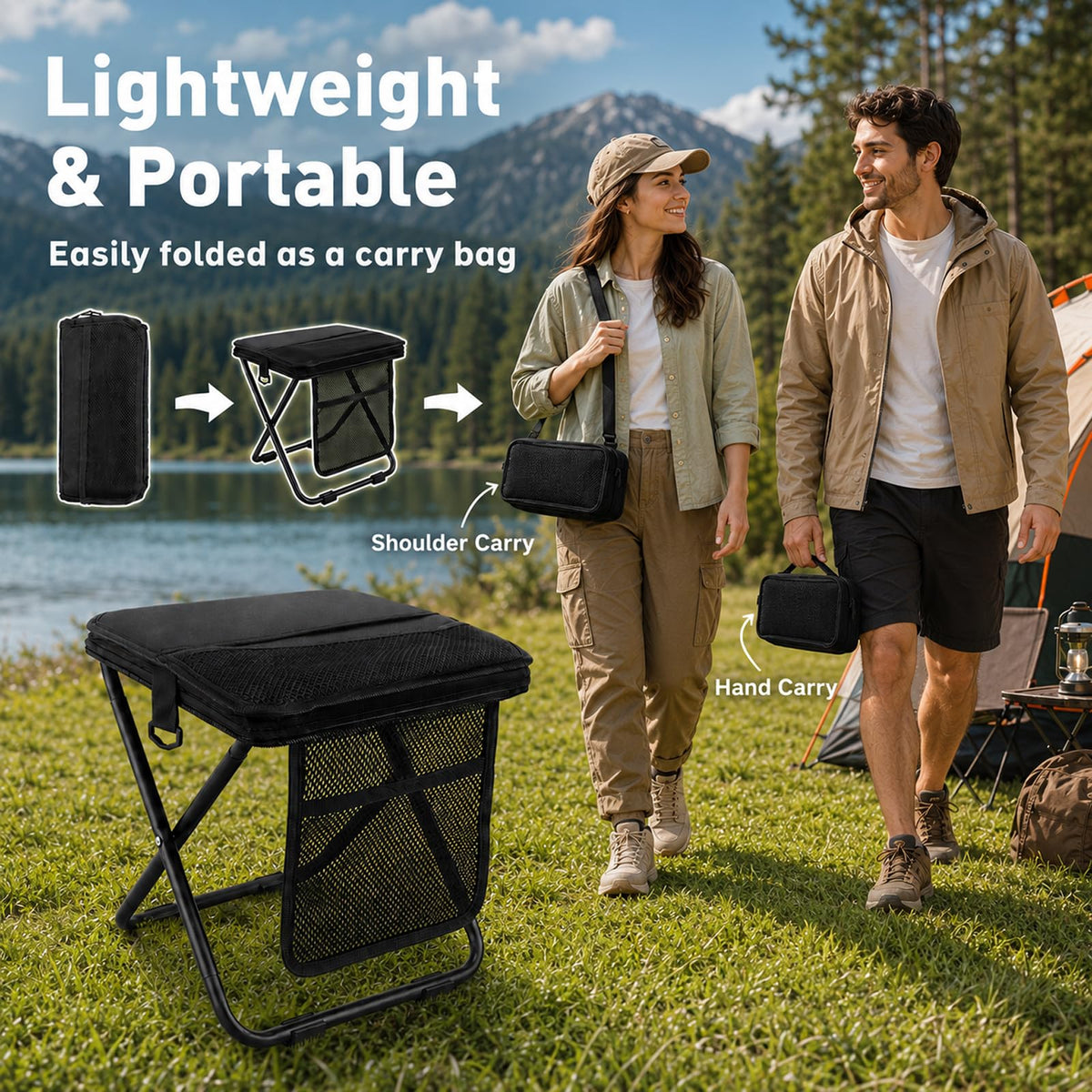 2 Pack Foldable Backpack Stool (Black)