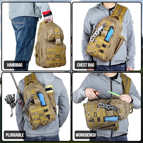Fishing Backpack Tackle Bag (Khaki Fishing Backpack With 2 Boxes (No Rod))