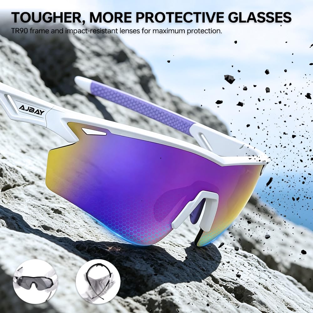 Polarized Running Sunglasses for Men Women Ultra (Elegant White Purple)