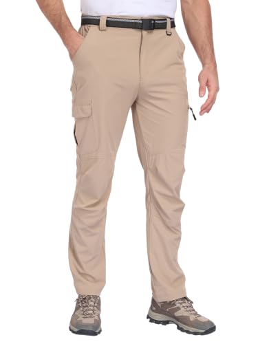 Men's Hiking Cargo Work Pants Lightweight Quick Dry Water Resistant 6 Pockets Fishing Camping Outdoor Stretch Pants Lightkhaki (Small / Lightkhaki)