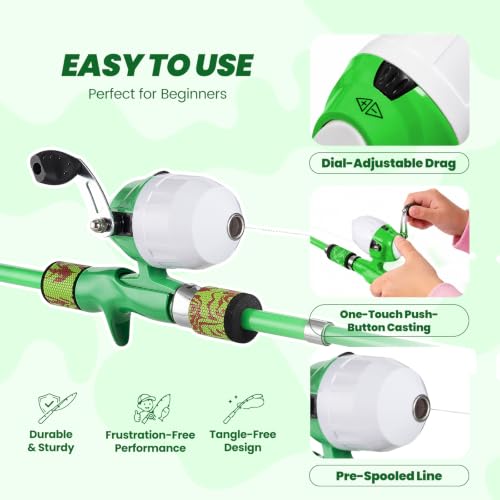 Kids Fishing Pole (Green / 3.94-ft Set + Chair + Hat)