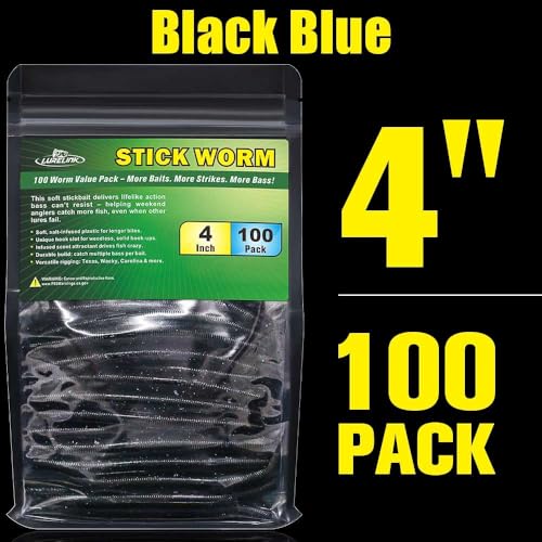 Wacky Worms Soft Plastic for Bass Fishing Lures (3-Black Blue Flake / 4")