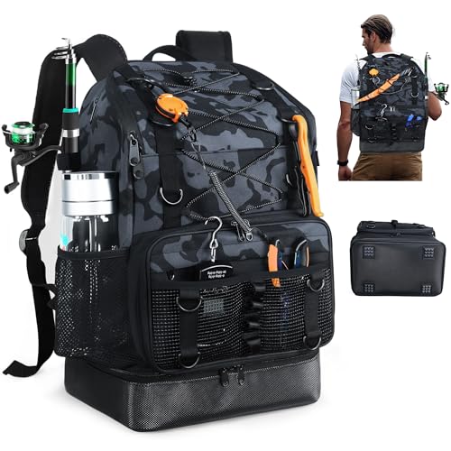 Fishing Backpack with 4 Tackle Boxes (Camo Black)