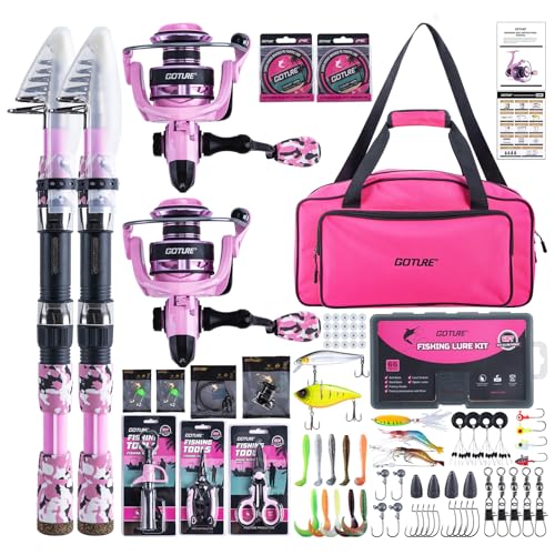 Pink Fishing Poles and Reels Combo (2 Pink Poles - Duffle Bag without Bottle Opener / 8FT/2.4M)