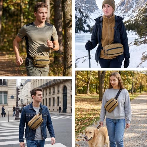 RFID Blocking Fanny Packs for Women and Men Waterproof Crossbody Waist Pack (Khaki)