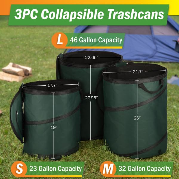 Collapsible Trash Can Camping Essentials (46-Gallon, 32-Gallon and 23.1-Gallon)