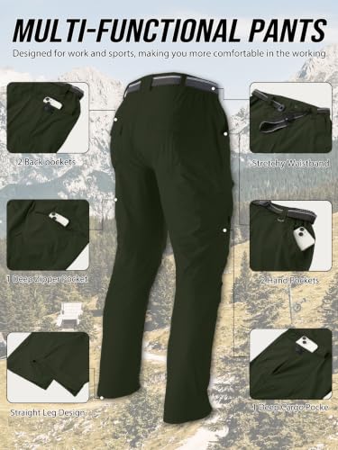 Men's Hiking Cargo Work Pants Lightweight Quick Dry Water Resistant 6 Pockets Fishing Camping Outdoor Stretch Pants DarkGreen (XX-Large / Darkgreen)