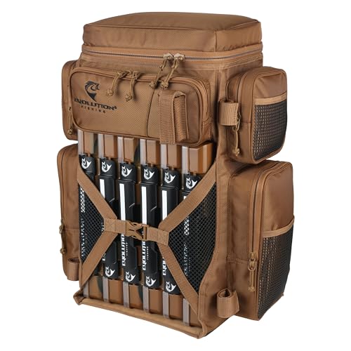 Evolution Fishing Drift Series 3700 Tackle Backpack with QuikLatch System & 2 Rod Holders (3700 / Coyote)