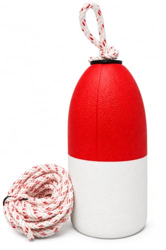 Crab Trap Buoy with 30 FT Sinking Rope (5" x 11" / White & Red (Washington Compliant))