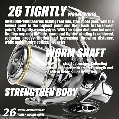 Heavy Duty Spinning Reel Metal Body with CNC Machined Spool 55LB Max Drag 6+1 BB Ultra Smooth 4.8 (SKM12000 / Large)