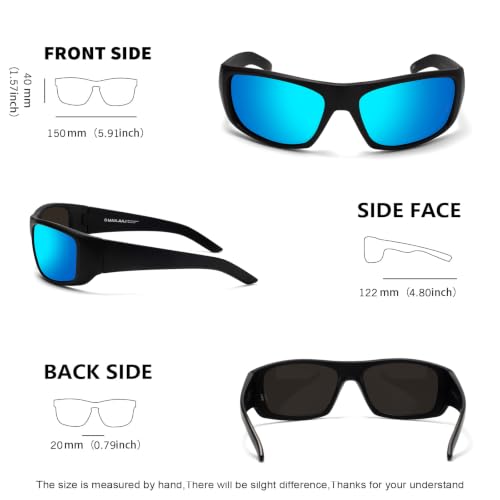 XL Z87 Sports Sunglasses for Big Heads Men 8700 (Black/Ice Blue)