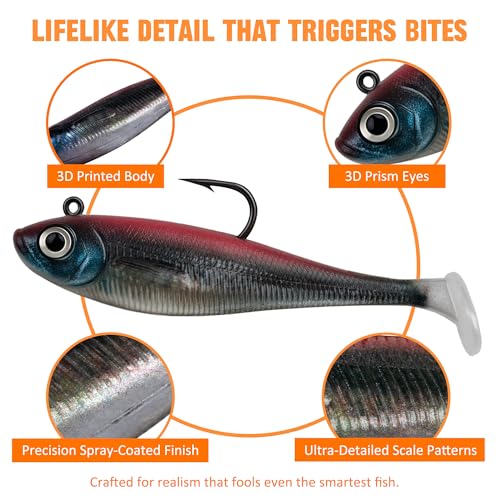 Paddle Tail Swimbait Fishing Lures for Bass Fishing (6Pcs Pre-Rigged Paddle Tails)