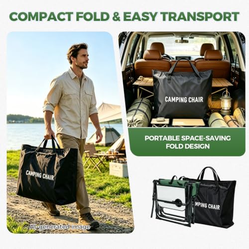 2 Pack Camping Chairs with Side Table & Cup Holder 400 lbs (Green)