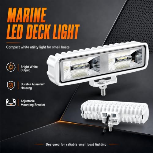 2PCS Led Boat Lights 6inch LED Spreader Lights 48W 120°Flood Light IP67 Waterproof Deck Dock Marine Led Lights Bar for Boat Dock Decking Truck Night Fishing 12 (48W White Housing)