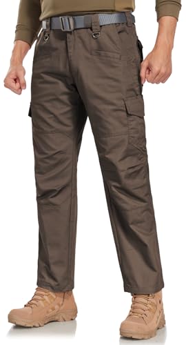 Cargo Pants for Mens Outdoor Light Weight Work Hiking Pants Breathable Stretch Relaxed Fit Comfy Summer Utility Tactical Fishing Pants with Elastic Waistband Brown 32Wx32L (Brown / 32W x 32L)