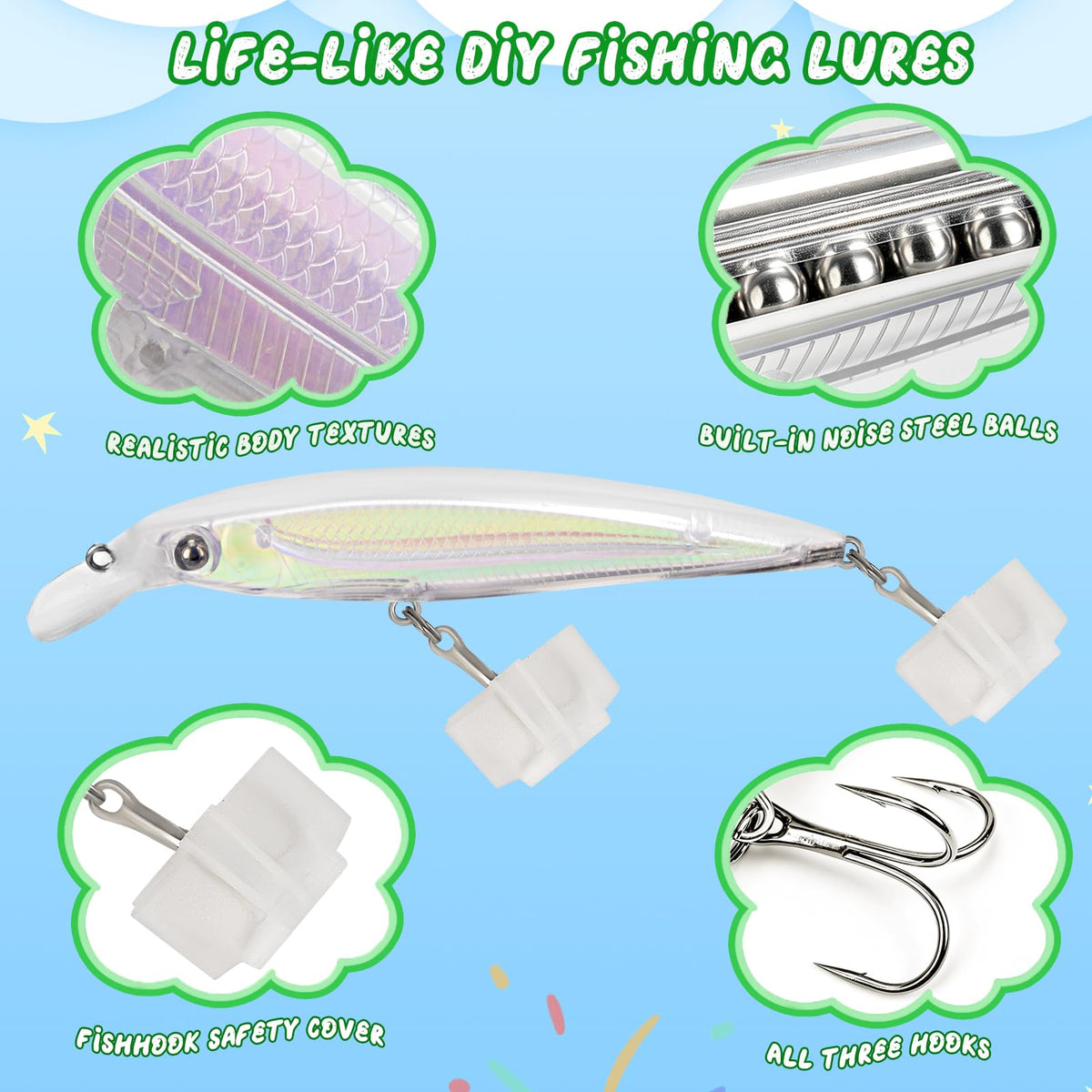 DIY Fishing Lure Kit (Green-6pcs without acessions)