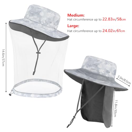 Unisex UPF 50+ Mosquito Net Hat with Neck Flap FH17 (Large / Light Grey Camo)