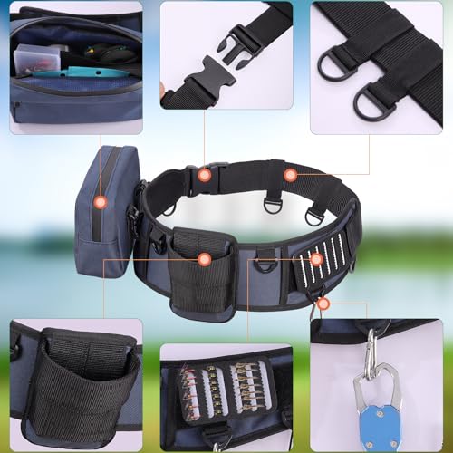 Fishing Belt Rod Holder Adjustable Fishing Fighting Waist Belt with Detachable Tackle Bag (Blue（with Detachable Bag）)