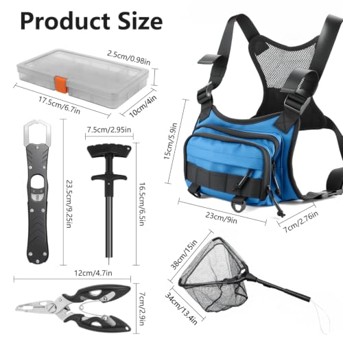 All in One Fishing Chest Pack Tackle Bag with Tackle Box (Blue)