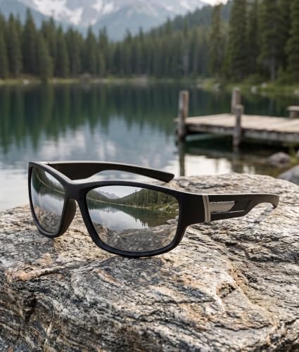 Sports Sunglasses for Men Women Polarized Classic Wrap Around Driving Cycling Golf Fishing Sun Glasses UV Protection 1 (1-black/Silver Mirror Lens)