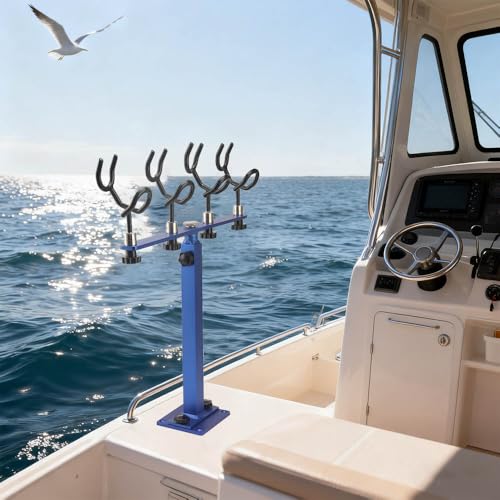 360 Degree Rotation & Adjustable Height Fishing Rod Holder with 4 Head (Blue)