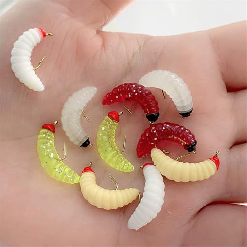 24Pcs Fly Fishing Flies Trout Lures Fishing Tackle Fly Fishing Flies with Boxed Trout Bass Artificial Fish Bait (24Pcs-Soft Maggot Worm)