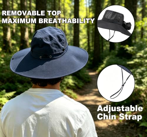 Fishing Sun Hat for Men UPF 50+ Wide Brim Boonie Hats for Summer (Navy Blue)