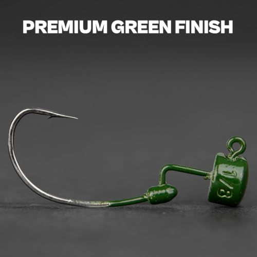 20Pack Weedless Ned Rig Jig Heads with Molded Bait Keeper for Bass Fishing (Green Pumpkin / 1/8oz)